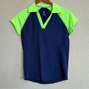 Jofit Womens Small Navy Neon Green Golf Tennis Polo Shirt Athletic
